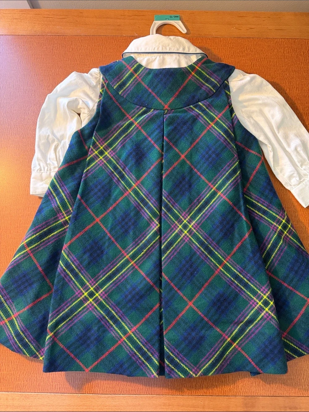 Ralph Lauren Green Plaid Pinafore Dress with White Shirt